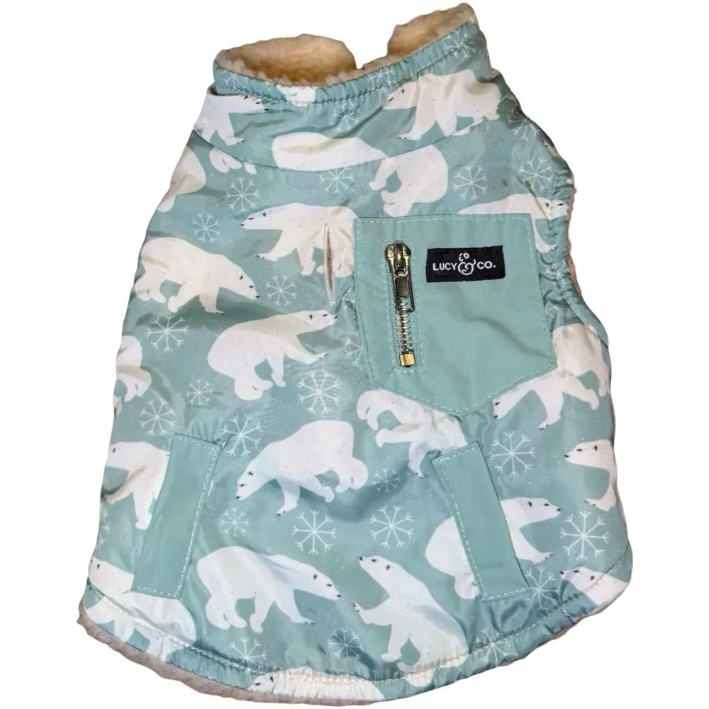 Lucy & Co NWOT Polar Bear Reversible Teddy Sherpa Fleece Dog Vest Jacket Sage Sm